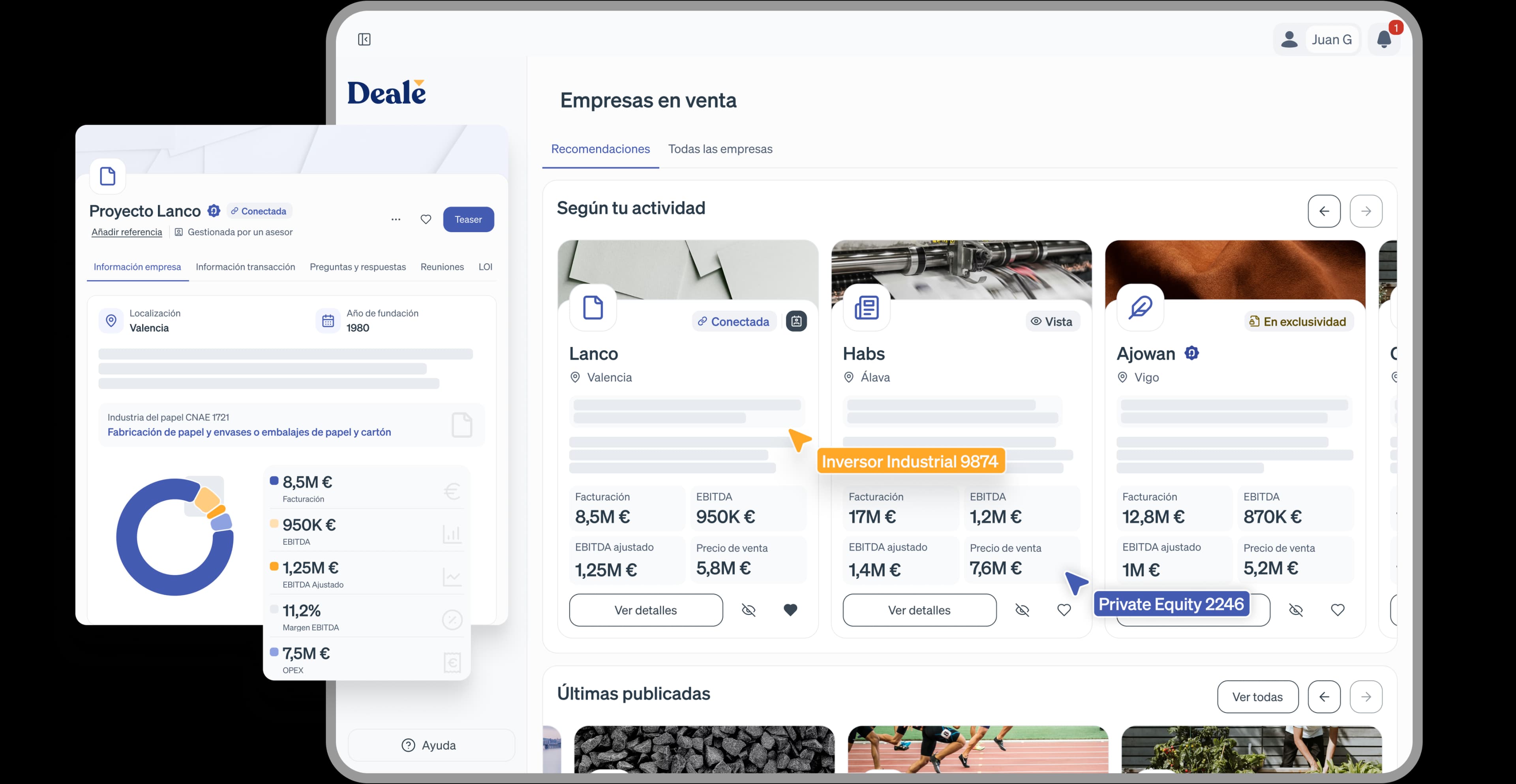 Panel de inversor con empresas en venta verificadas